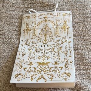 Dior White and Gold Ornate Logo Gift Bag